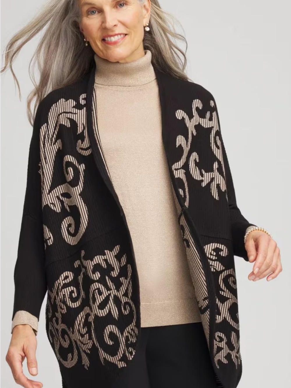 Chico’s Ottoman Jacquard Cocoon Open-Front Cardigan sweater S NWT